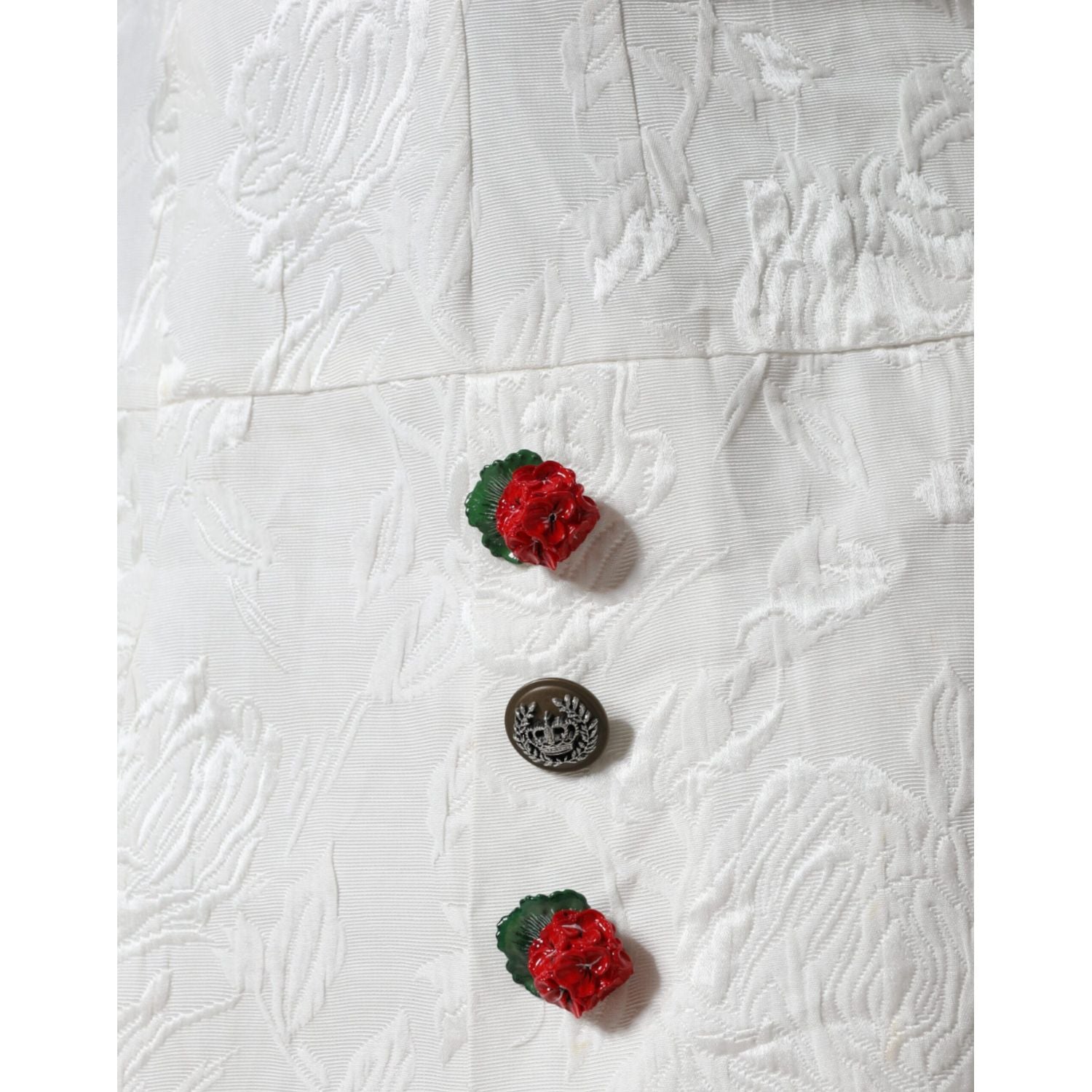 Dolce & Gabbana White Floral Brocade Embellished Mini Skirt