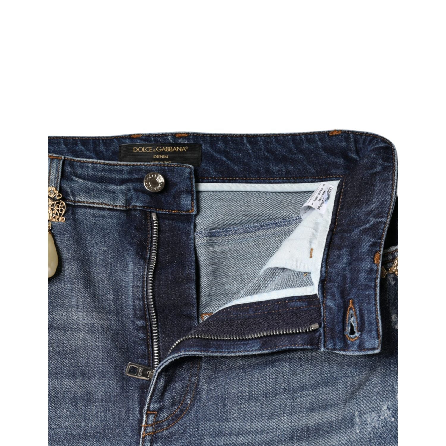 Dolce & Gabbana Dark Blue Cotton Tattered Skinny Denim Jeans