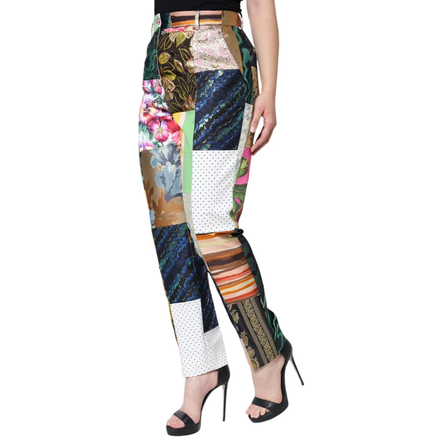 Dolce & Gabbana Multicolor Patchwork Jacquard High Waist Pants
