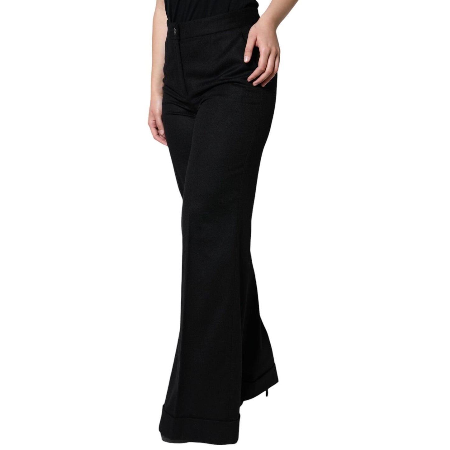 Dolce & Gabbana Black Cashmere Mid Waist Women Boot Cut Pants