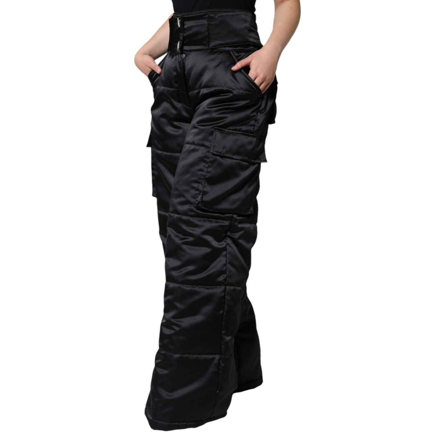 Dolce & Gabbana Black Quilted High Waist Women Boot Cut Pants