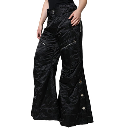 Dolce & Gabbana Black Quilted High Waist Women Wide Leg Pants