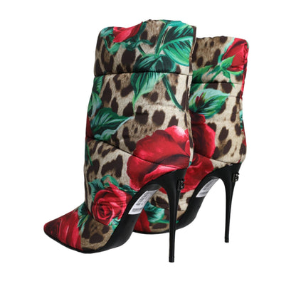 Dolce & Gabbana Multicolor Leopard Rose Mid Calf Boots Shoes