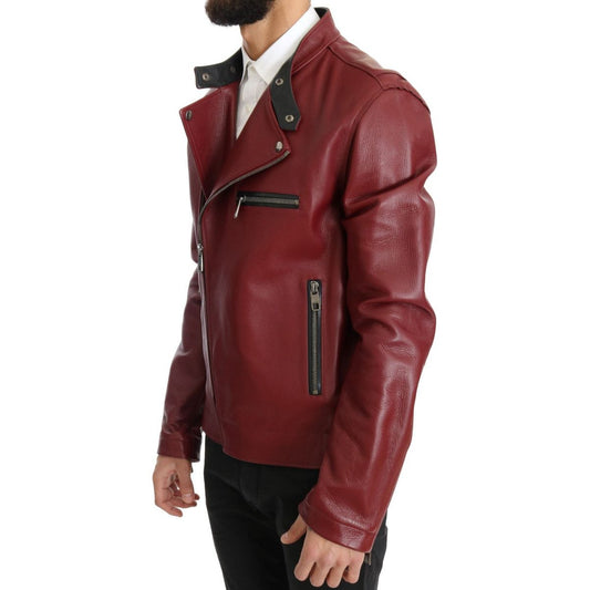 Dolce & Gabbana Radiant Red Leather Biker Motorcycle Jacket Coats & Jackets Dolce & Gabbana