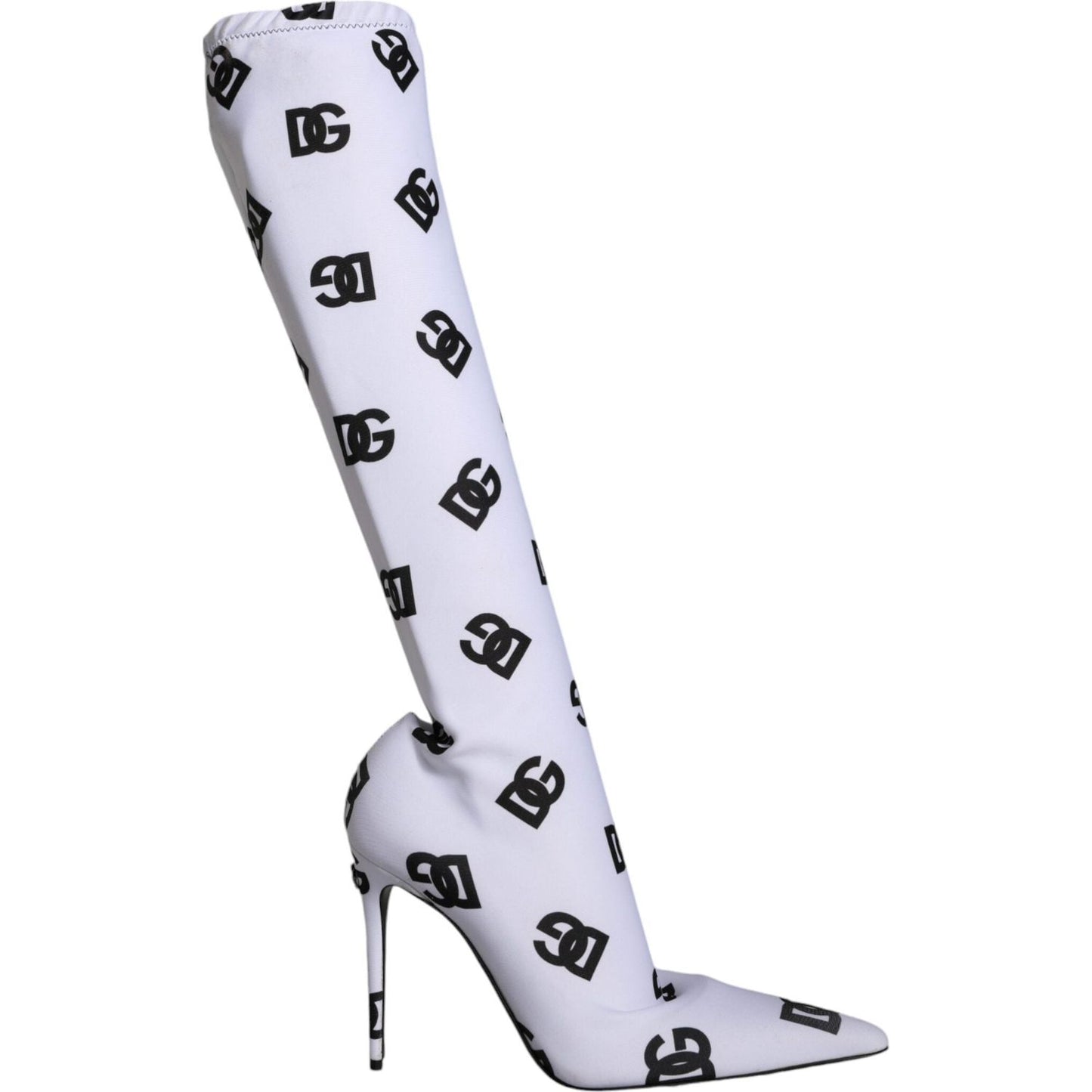 Dolce & Gabbana White Logo Stretch Heels High Boots Shoes Dolce & Gabbana