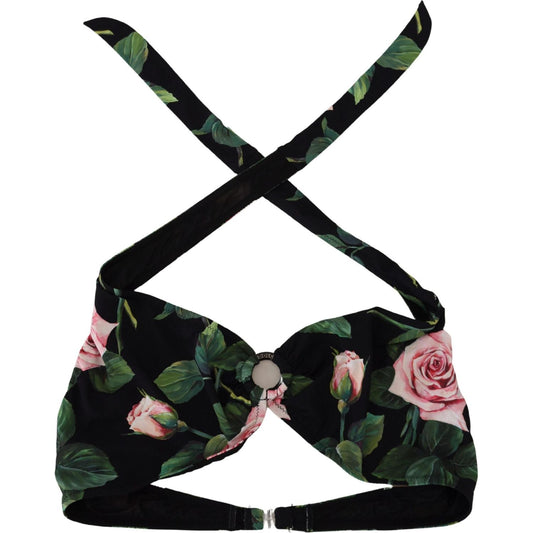 Dolce & Gabbana Black Rose Halter Beachwear Swimwear Bikini Top Dolce & Gabbana