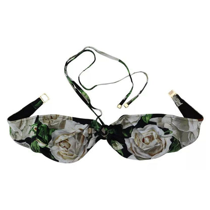 Dolce & Gabbana Black Floral Halter Beachwear Swimwear Bikini Top