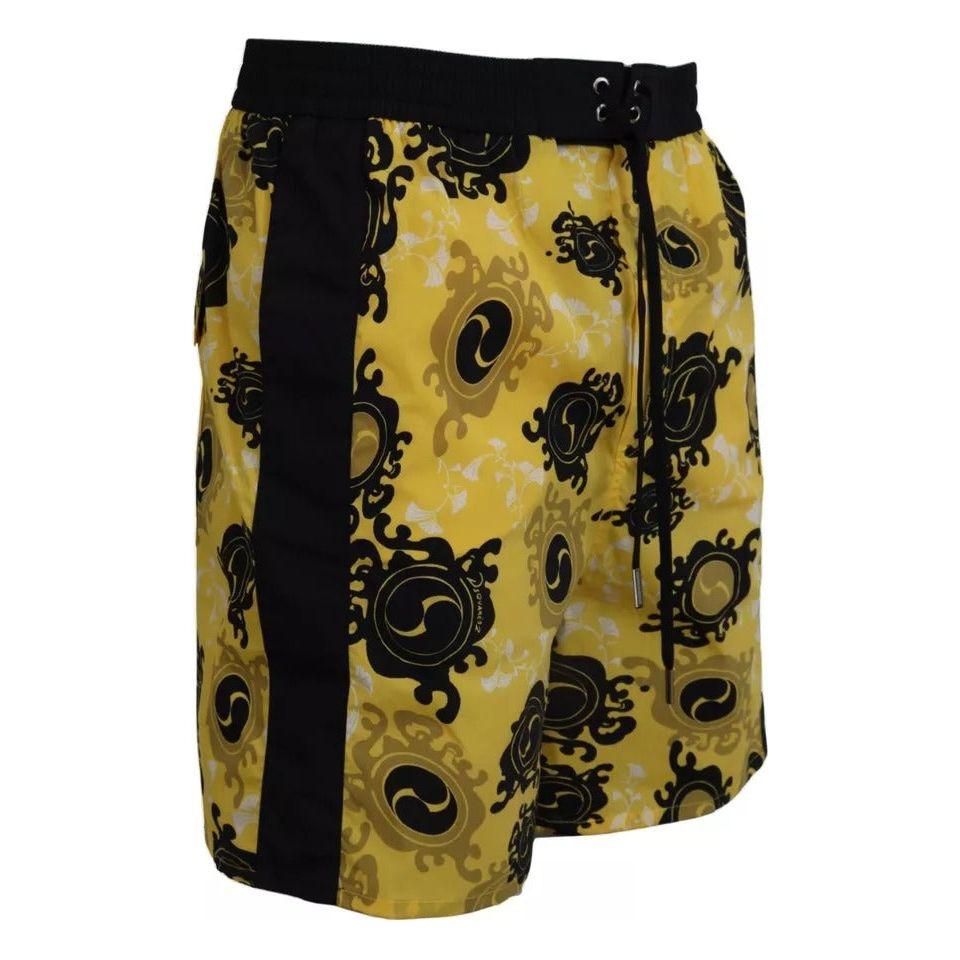 Dsquared² Yellow Black Printed Nylon Beachwear Shorts Swimwear Dsquared²