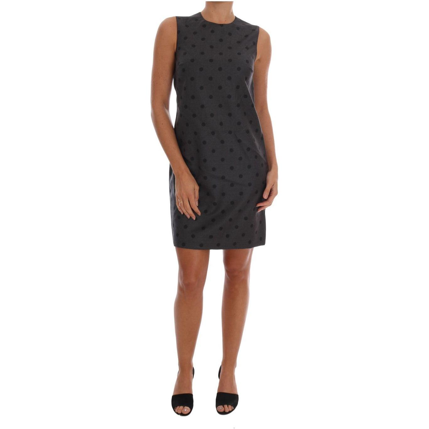 Dolce & Gabbana Gray Polka Dotted Sheath Wool Dress