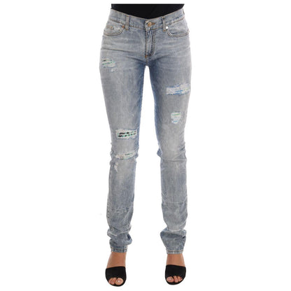 Versace Jeans Blue Wash Torn Stretch Slim Fit Jeans