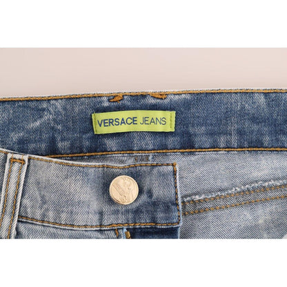 Versace Jeans Blue Wash Torn Stretch Slim Fit Jeans
