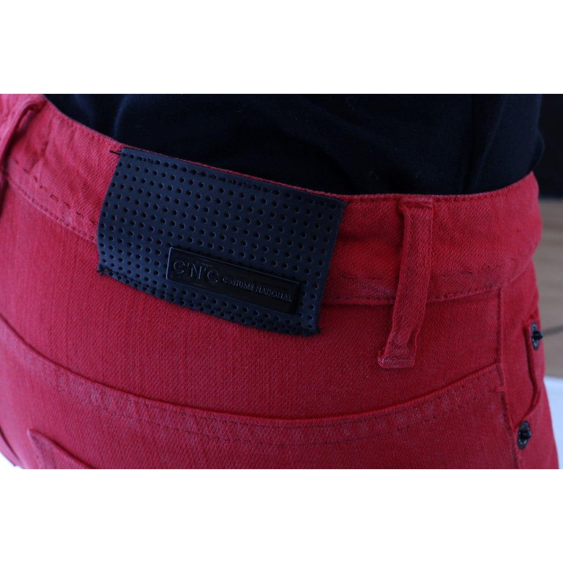 亮红色超修身设计师款牛仔裤