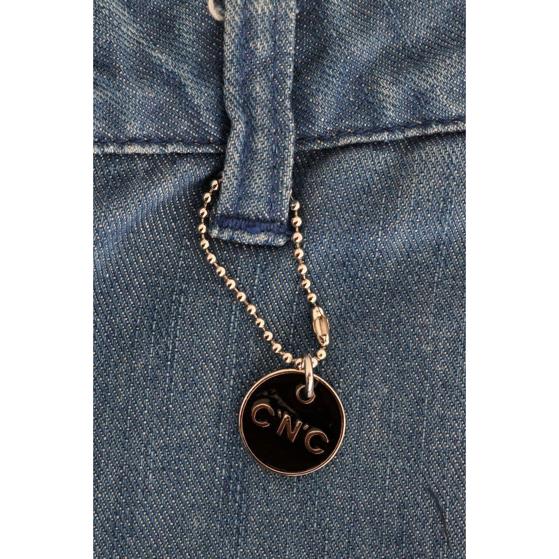 超修身蓝色洗水棉牛仔裤