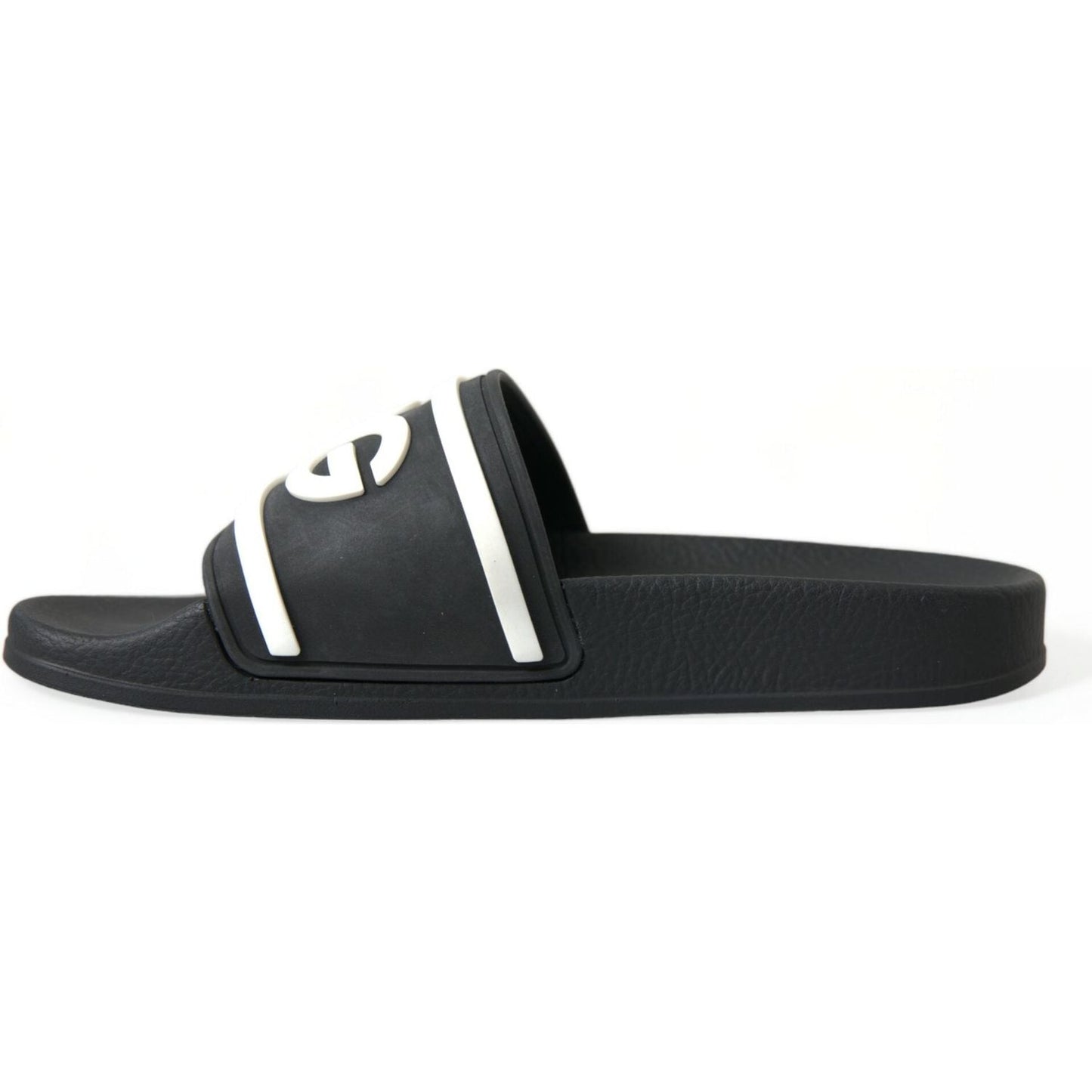 Dolce & Gabbana | Chic Logo-Embossed Black Slides for Elegant Comfort| McRichard Designer Brands   