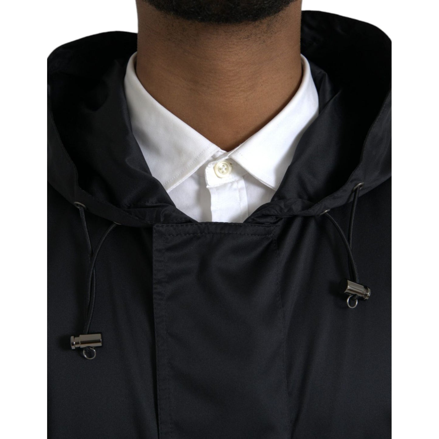 Dolce & Gabbana Black Polyester Hooded Long Windbreaker Jacket black-polyester-hooded-long-windbreaker-jacket