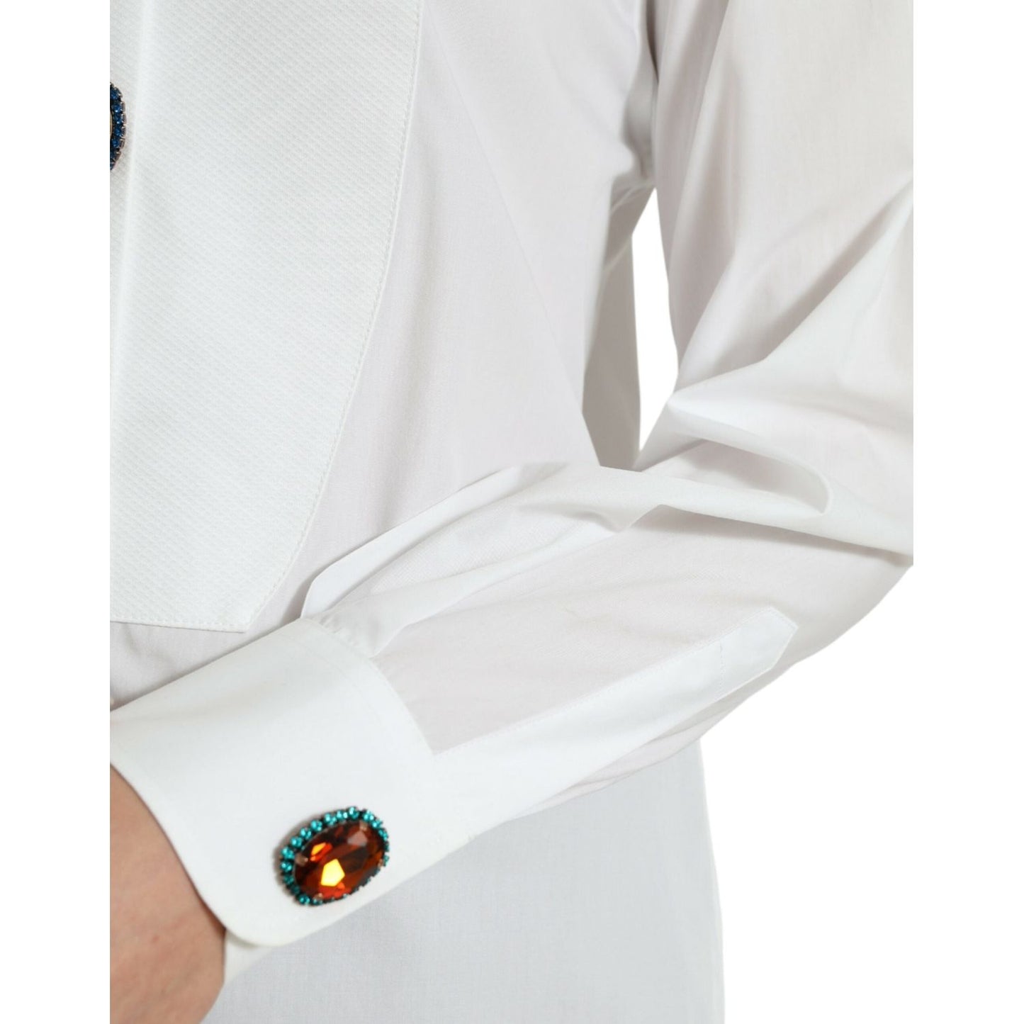Dolce & Gabbana Elegant Crystal-Embellished White Cotton Top white-cotton-crystals-embellished-shirt-top