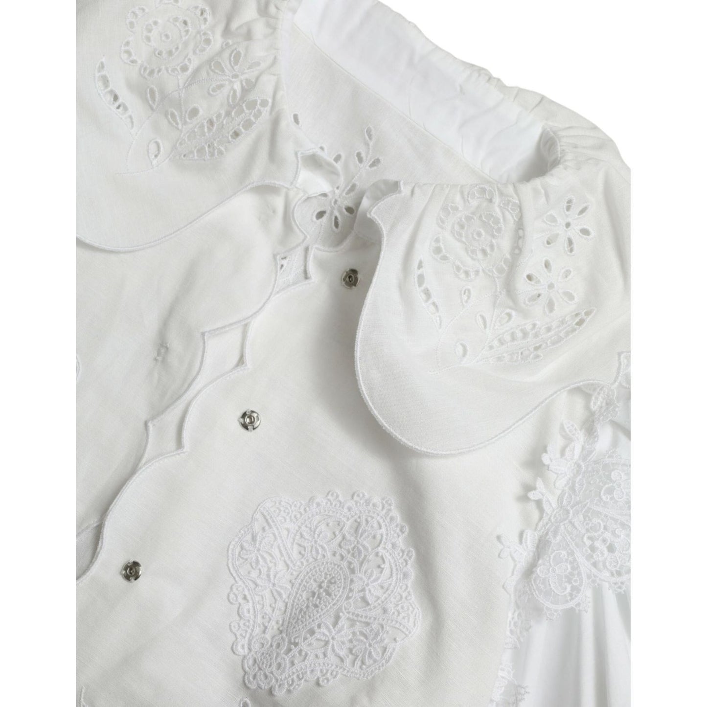 Dolce & Gabbana Elegant White Lace Trim Blouse Top white-cotton-lace-trim-collared-blouse-top