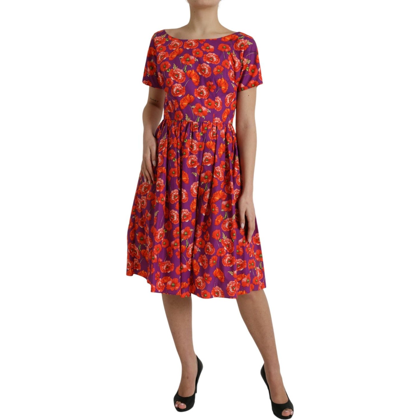 Dolce & Gabbana Multicolor Floral Cotton A-line Knee Length Dress multicolor-floral-cotton-a-line-knee-length-dress