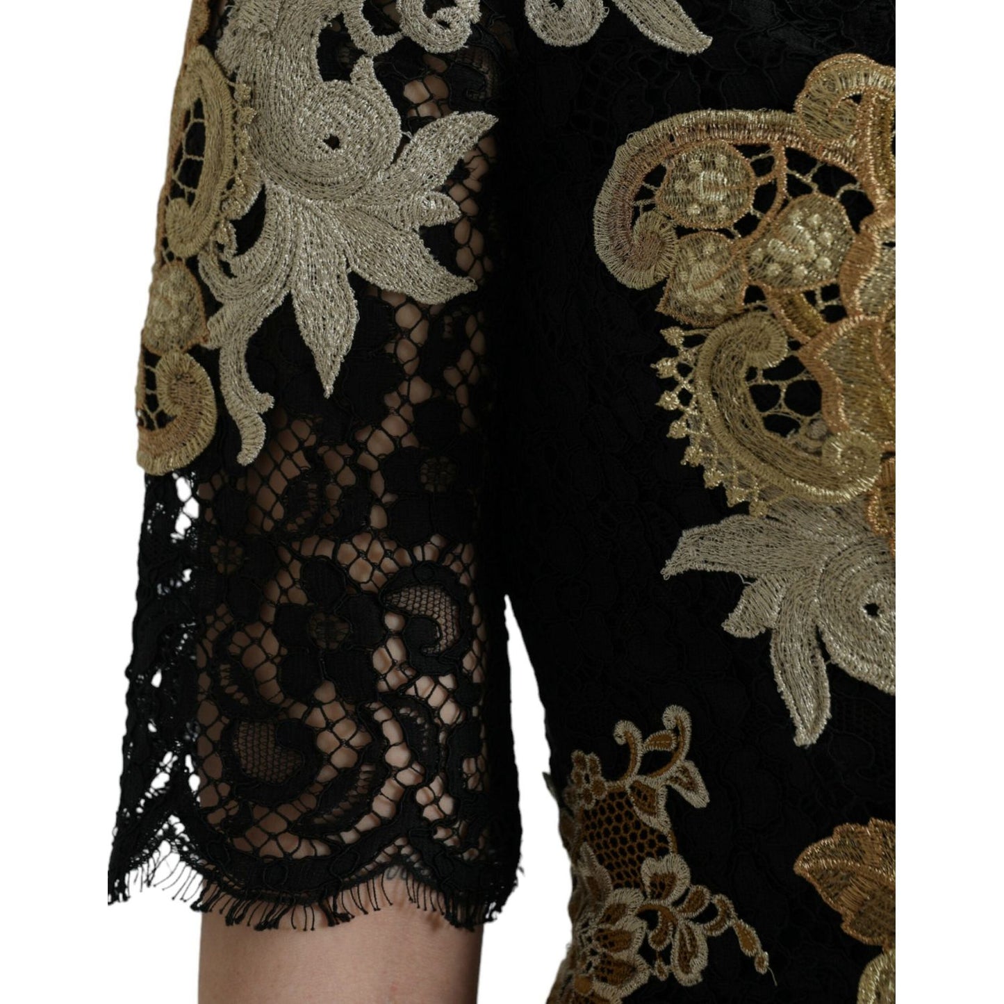 Dolce & Gabbana Black Floral Lace Cotton Sheath Midi Dress black-floral-lace-cotton-sheath-midi-dress