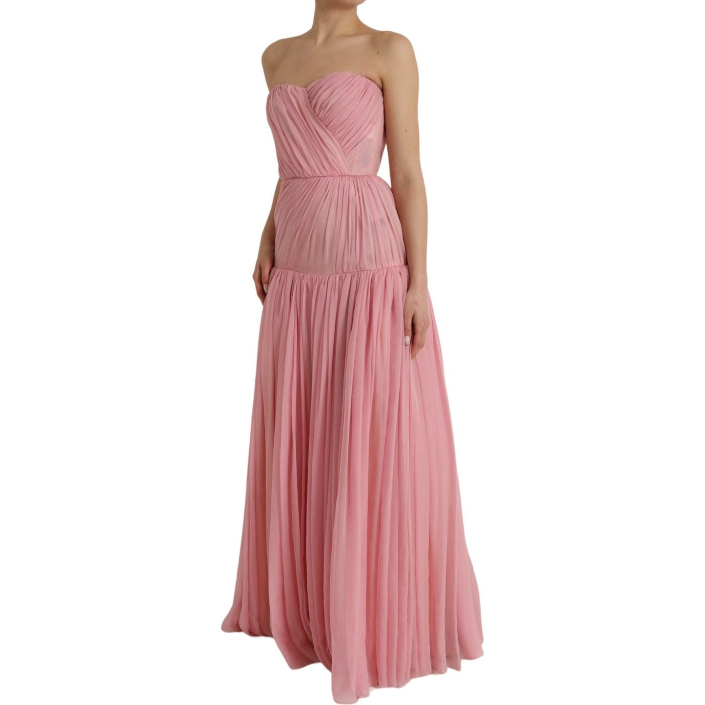 Dolce & Gabbana Pink Silk Strapless Maxi A-line Gown Dress pink-silk-strapless-maxi-a-line-gown-dress
