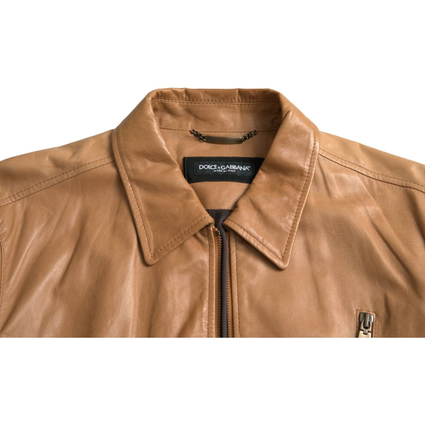 Dolce & Gabbana Brown Lamb Leather Full Zip Blouson Jacket brown-lamb-leather-full-zip-blouson-jacket-1