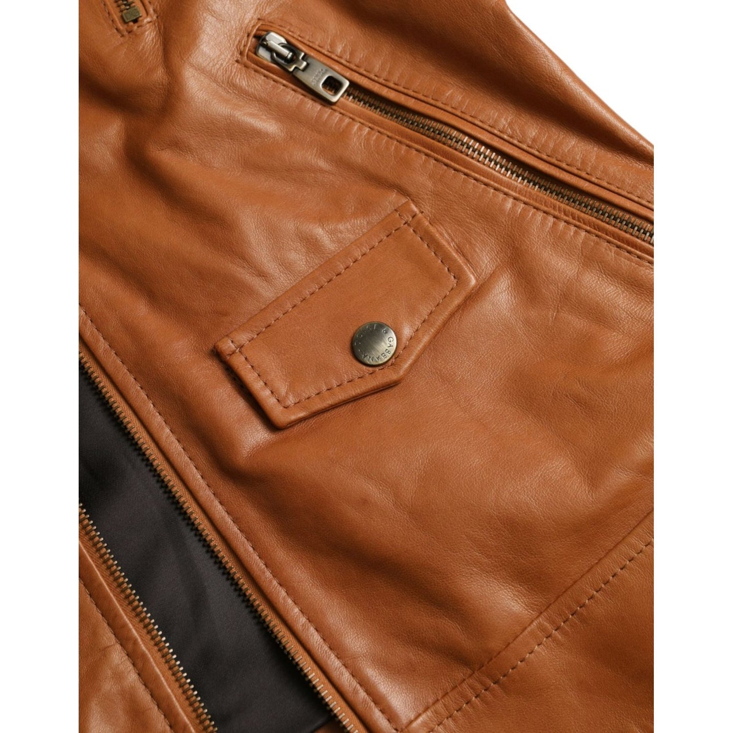 Dolce & Gabbana Brown Lamb Leather Full Zip Blouson Jacket brown-lamb-leather-full-zip-blouson-jacket