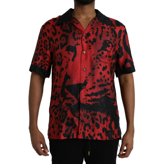 Dolce & Gabbana Red Leopard Silk Button Down Casual Shirt red-leopard-silk-button-down-casual-shirt