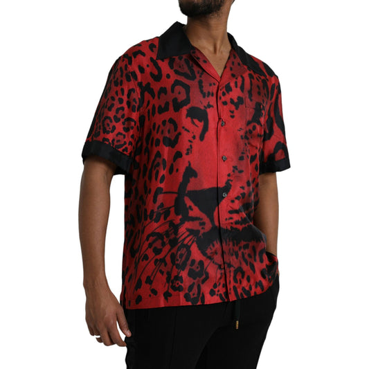 Dolce & Gabbana Red Leopard Silk Button Down Casual Shirt red-leopard-silk-button-down-casual-shirt