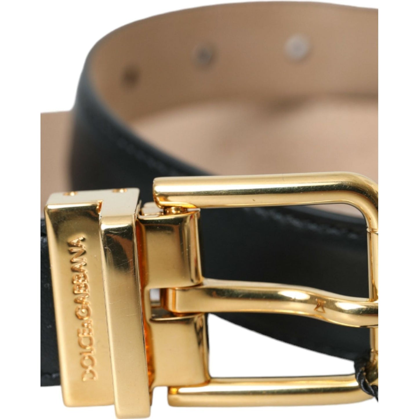 Black Leather Gold Metal Buckle Belt Men Dolce & Gabbana