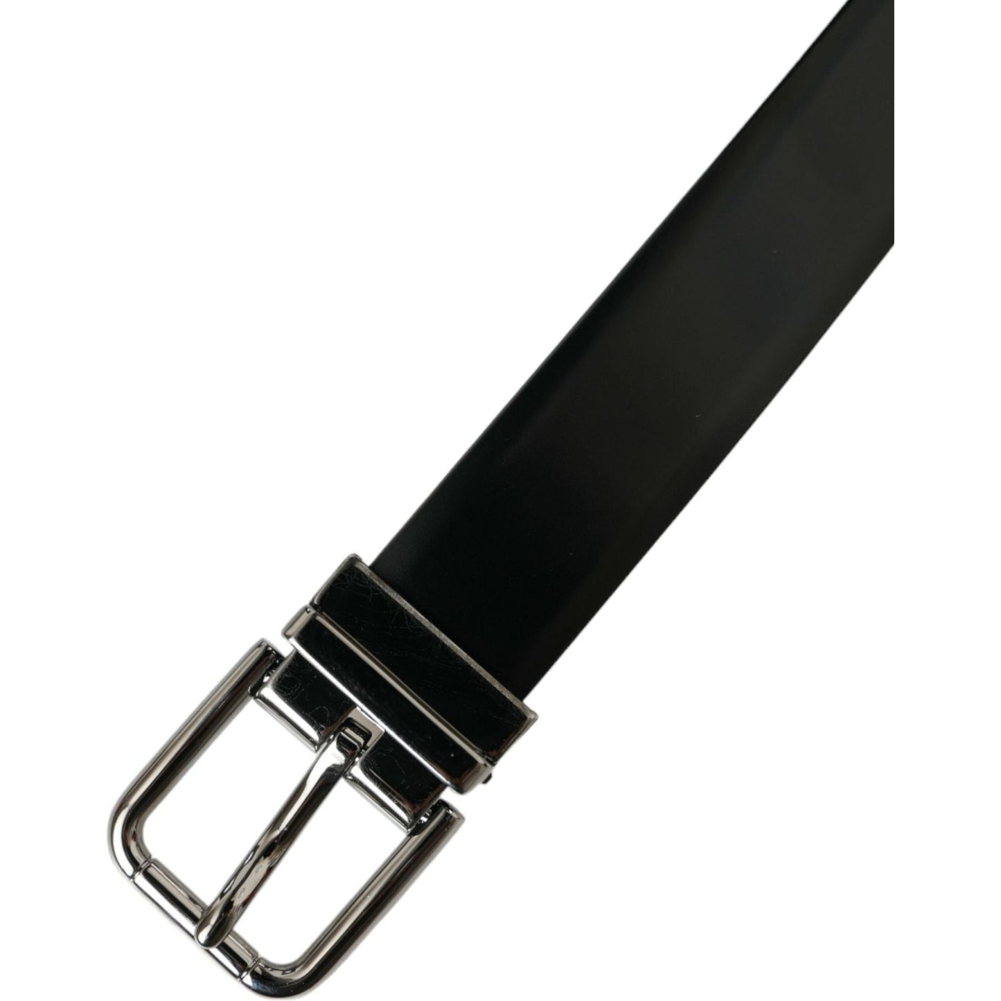 Black Leather Silver Metal Buckle Belt Men Dolce & Gabbana