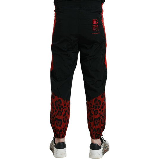Black Red Leopard Print Nylon Jogger Pants
