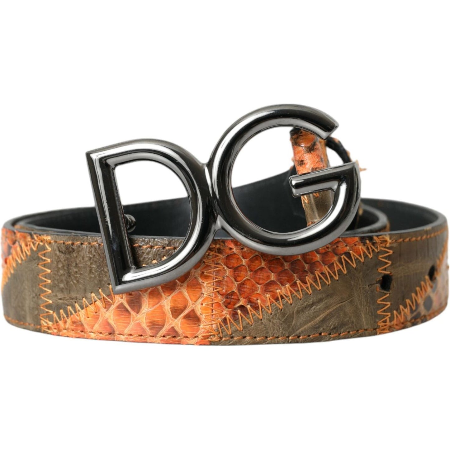 Patchwork Python Leather Logo Buckle Belt Men Dolce & Gabbana