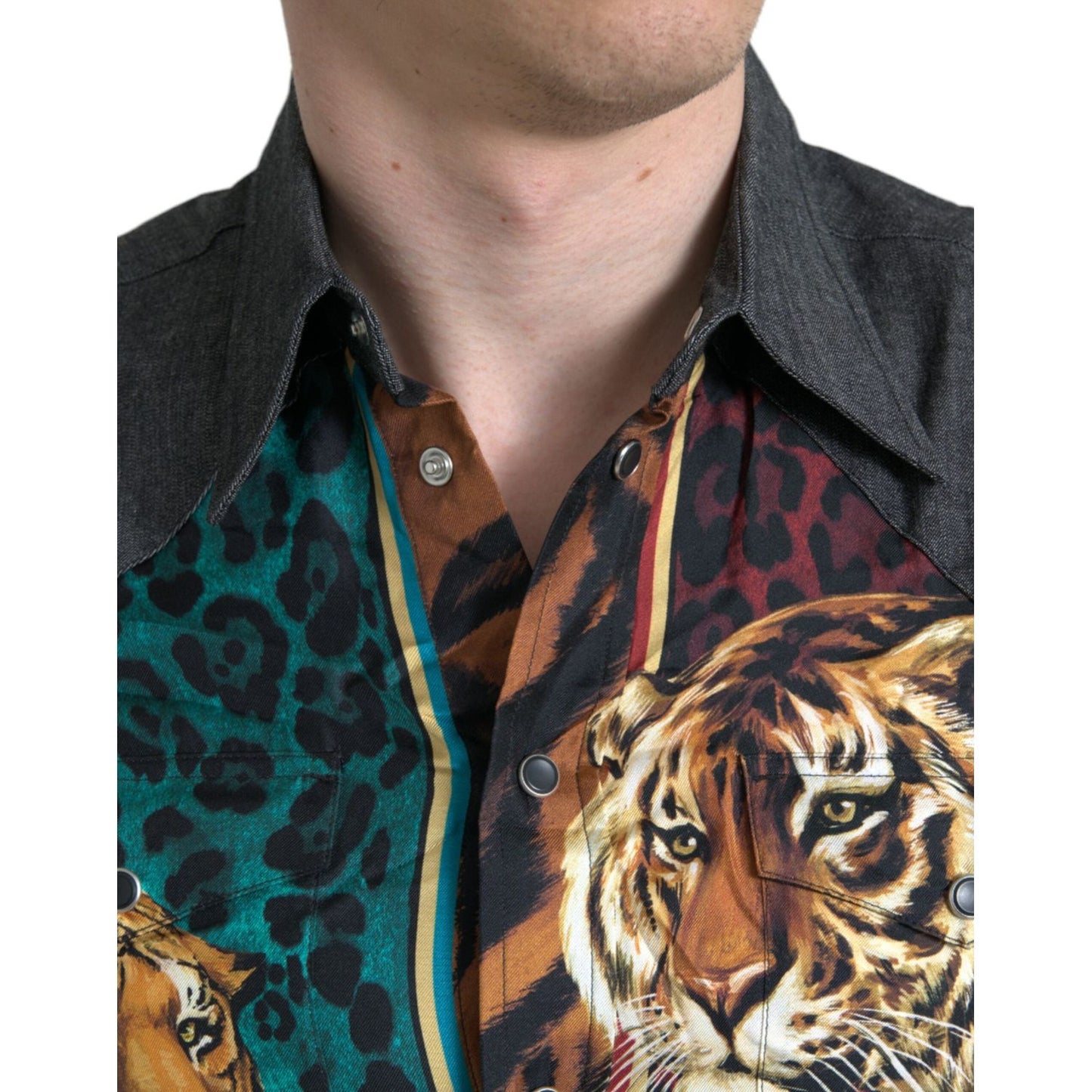 Dolce & Gabbana Multicolor Tiger Button Down Casual Shirt multicolor-tiger-button-down-casual-shirt