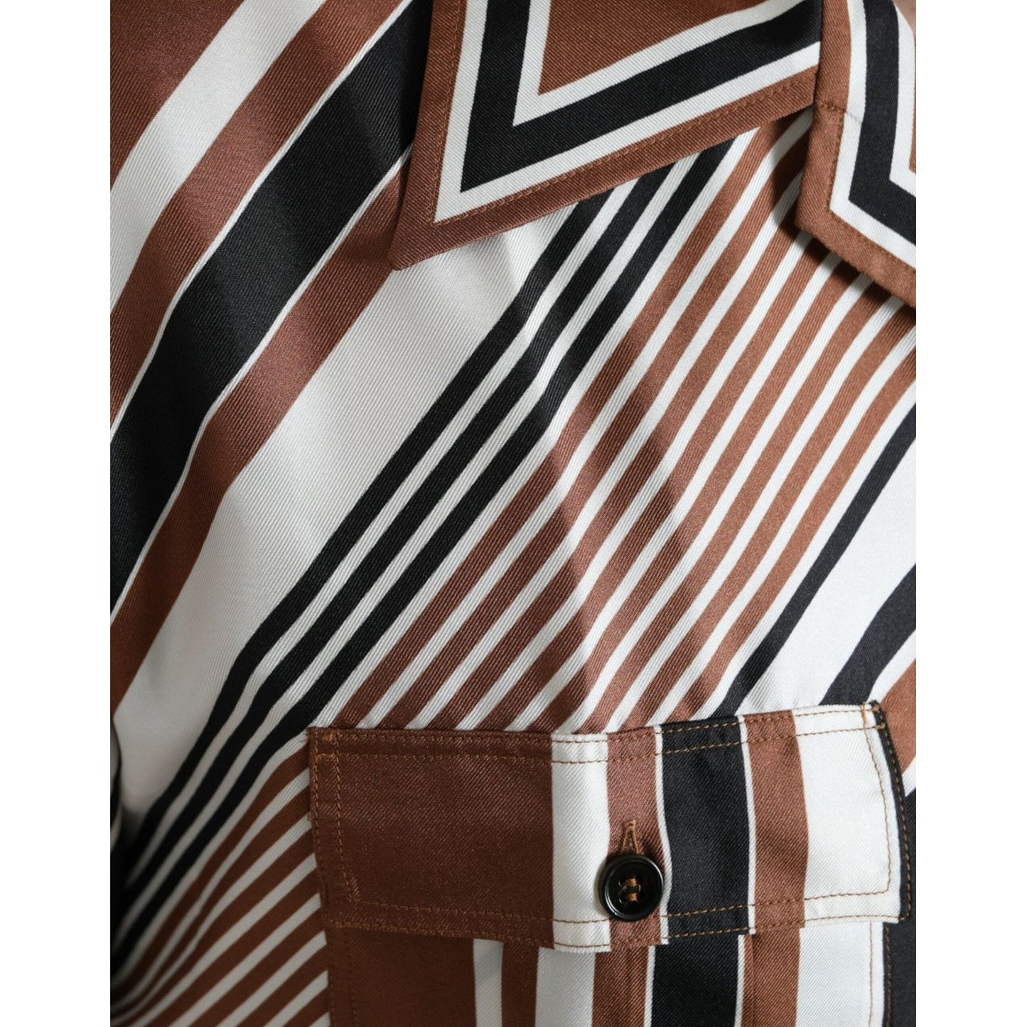 Dolce & Gabbana Brown White Silk Striped Short Sleeve Shirt brown-white-silk-striped-short-sleeve-shirt