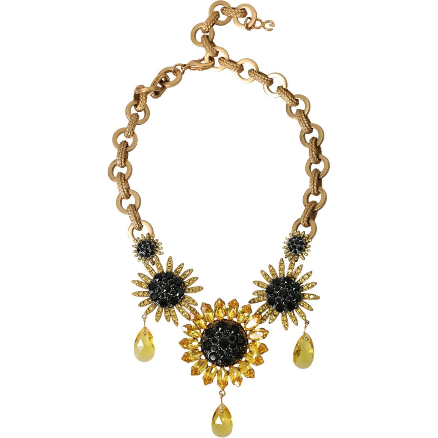 Gold Tone Brass Sunflower Crystal Embellished Necklace Dolce & Gabbana