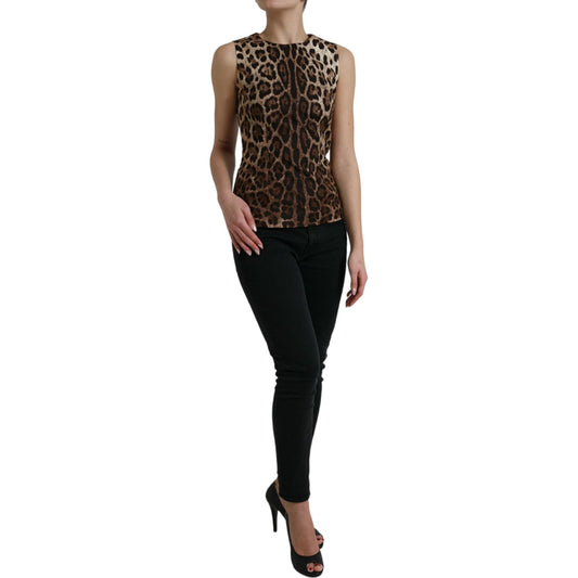 Dolce & Gabbana | Sleek Leopard Print Silk-Blend Tank Top| McRichard Designer Brands   