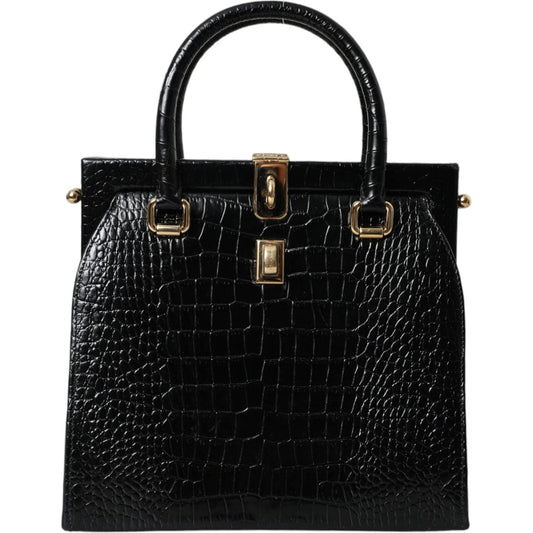 Black Exotic Leather Top Handle Tote Women Bag