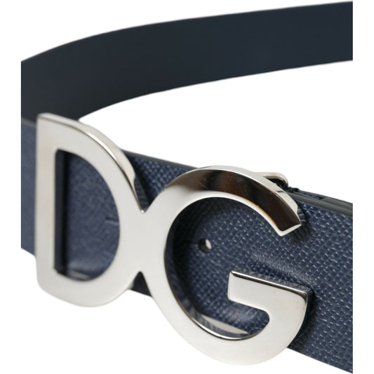 Blue Leather Silver Logo Metal Buckle Belt Dolce & Gabbana