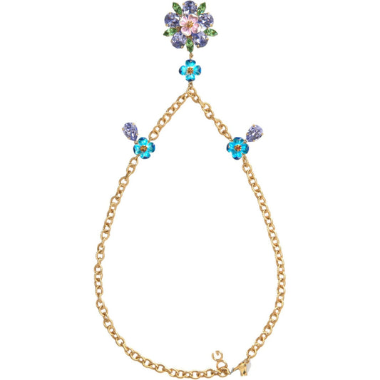 Gold Brass Chain Crystal Floral Pendant Charm Necklace Dolce & Gabbana