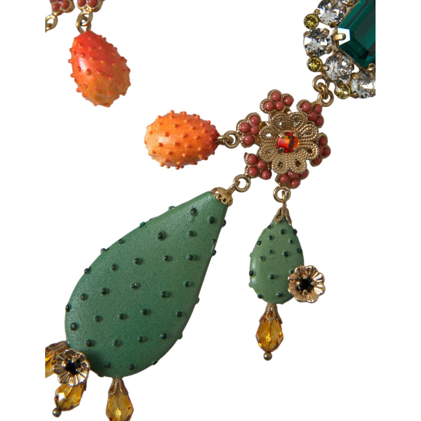 Green Cactus Crystal Clip On Jewelry Dangling Earrings Dolce & Gabbana