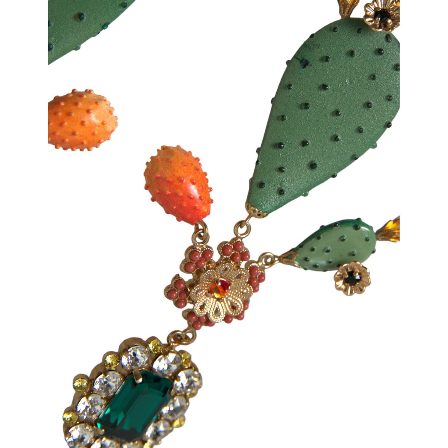 Green Cactus Crystal Clip On Jewelry Dangling Earrings Dolce & Gabbana