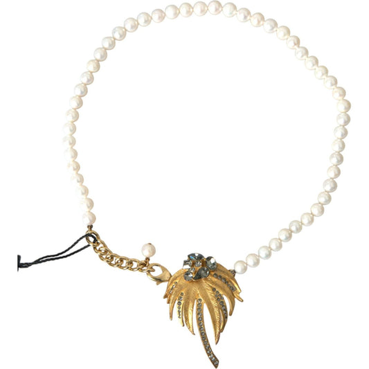 Gold Brass Crystal Pearl Tree Pendant Charm Necklace Dolce & Gabbana