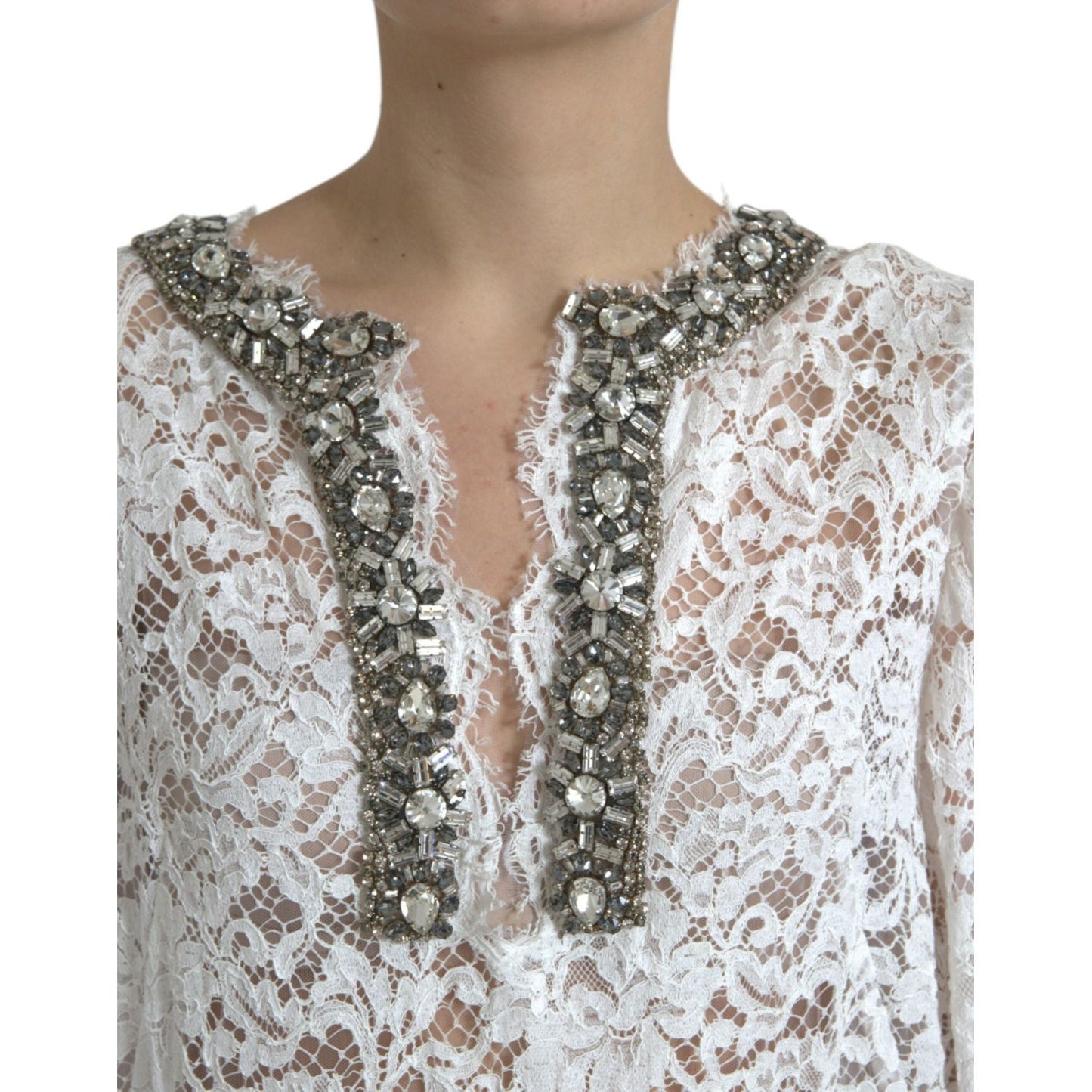 Dolce & Gabbana Elegant White Shift Dress with Crystal Embellishment elegant-white-shift-dress-with-crystal-embellishment