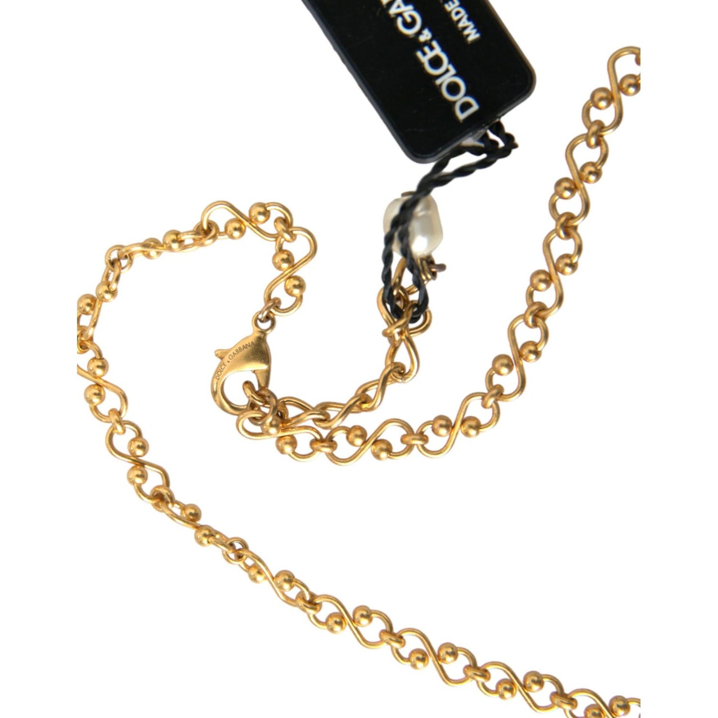 Gold Brass Chain Pearl Pendant Charm Necklace Dolce & Gabbana