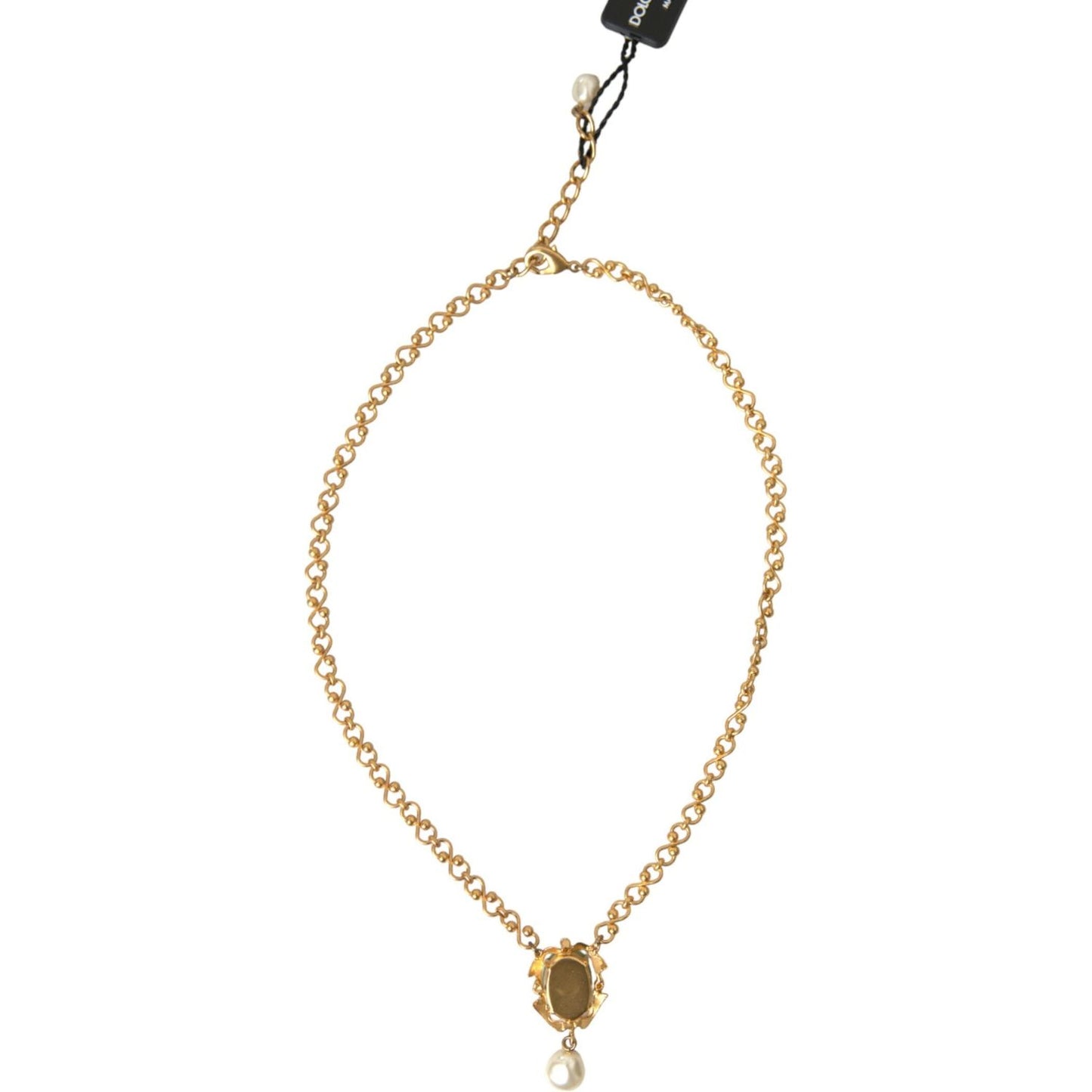 Gold Brass Chain Pearl Pendant Charm Necklace Dolce & Gabbana