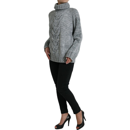 Dolce & Gabbana | Elegant Gray Cashmere Blend Turtleneck Pullover| McRichard Designer Brands   
