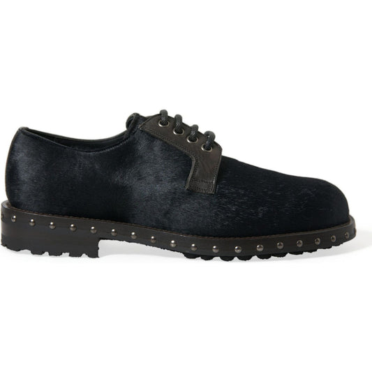 Elegant Black Calf Fur Derby Shoes Dolce & Gabbana