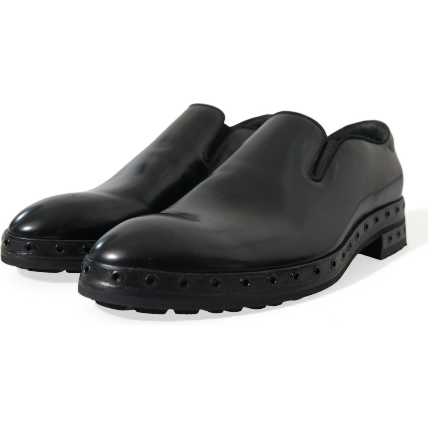 Dolce & Gabbana | Elegant Black Leather Studded Loafers| McRichard Designer Brands   