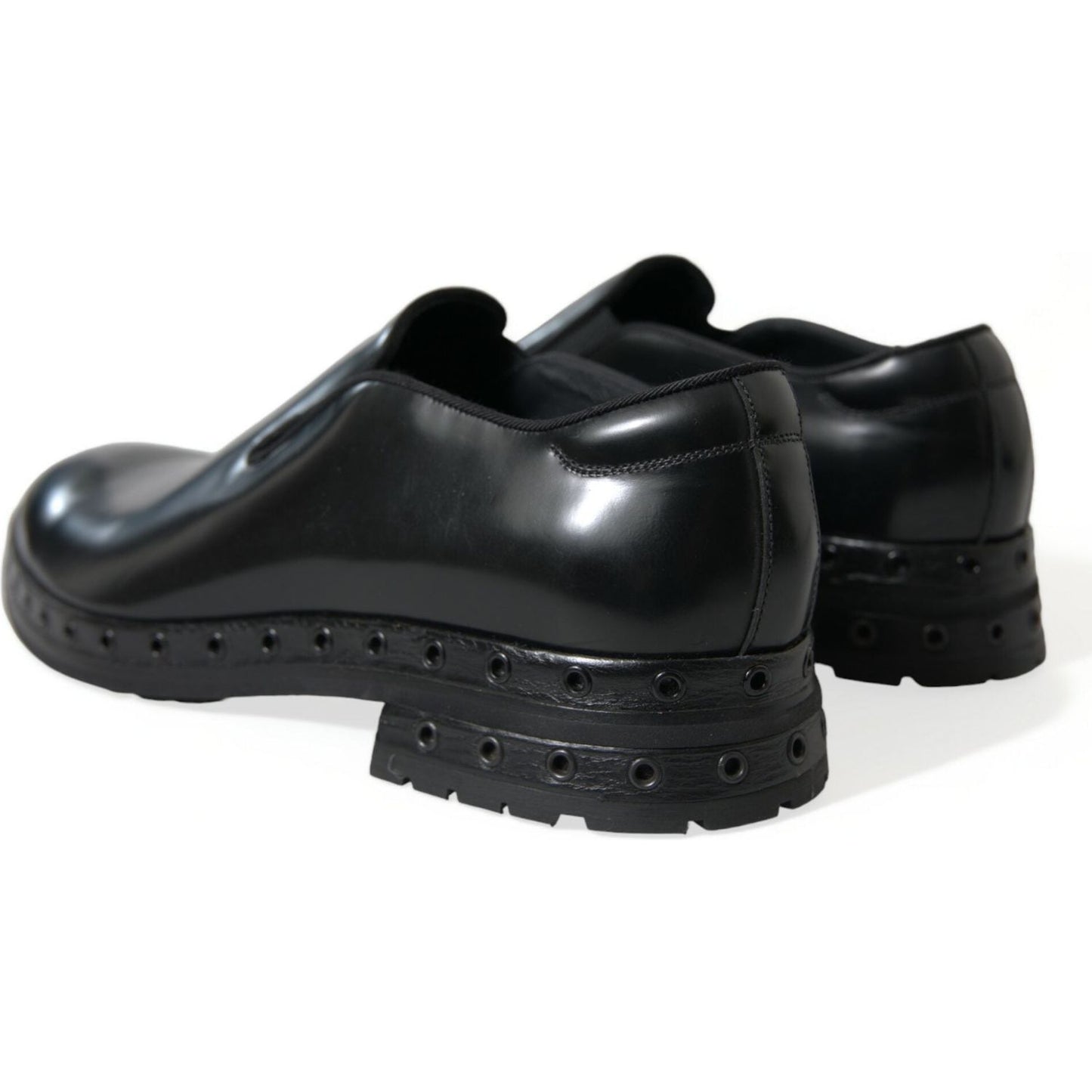 Dolce & Gabbana | Elegant Black Leather Studded Loafers| McRichard Designer Brands   