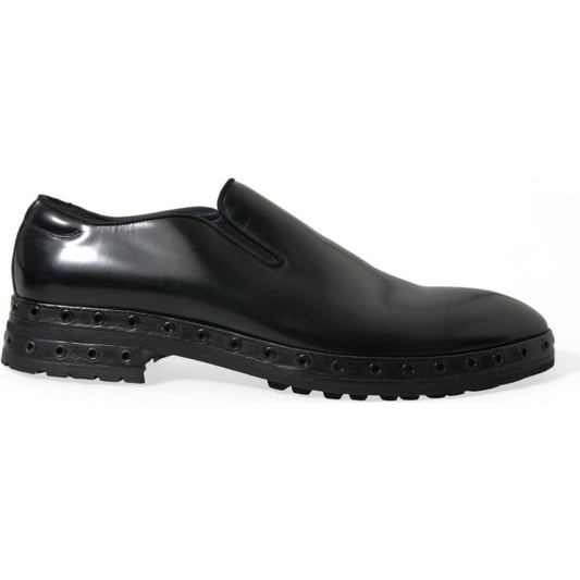 Elegant Black Leather Studded Loafers Dolce & Gabbana